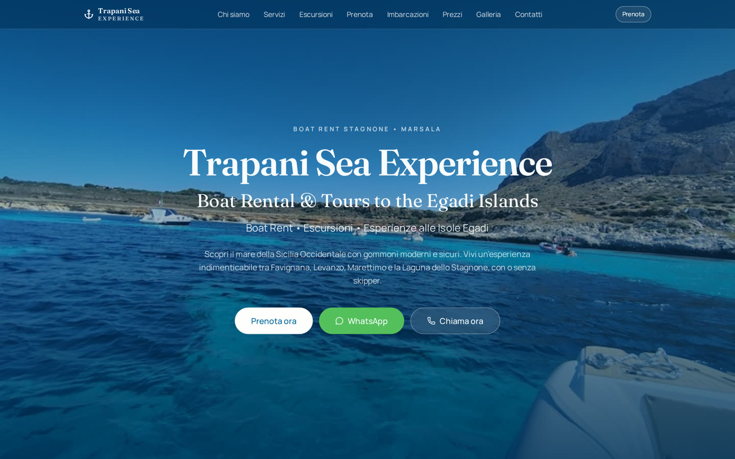 Anteprima del sito web realizzato per Trapani Sea Experience a Trapani